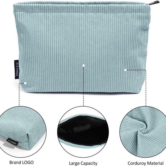 Small Makeup Bag For Purse, Travel Cosmetic Bag Makeup Pouch Corduroy Portable V - Picture 6 of 7